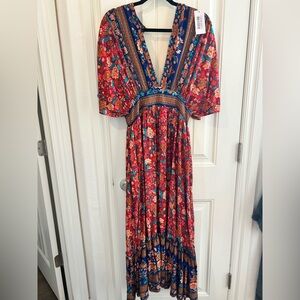 Baltic Born Bohemian Floral V-Neck Maxi Dress - Red & Blue